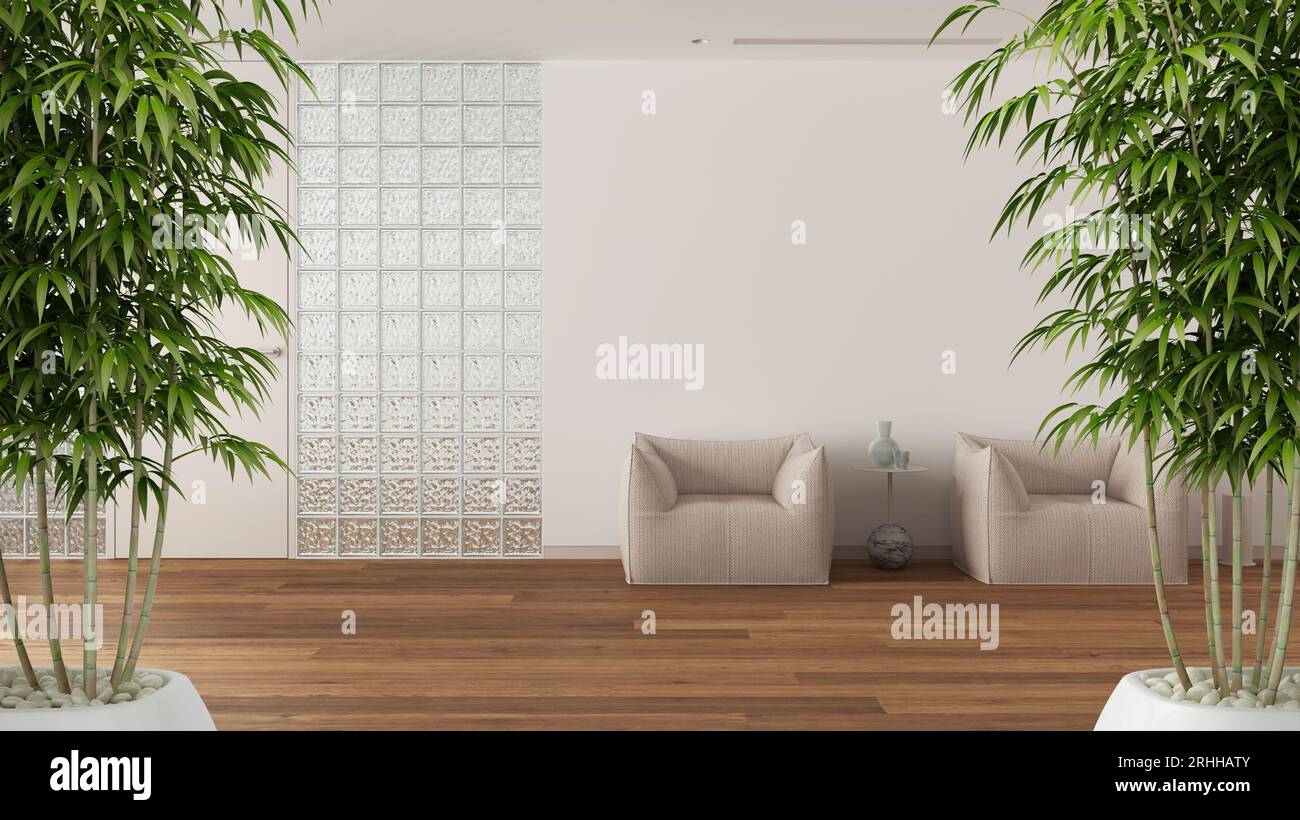 Zen interior with potted bamboo plant, natural interior design concept ...