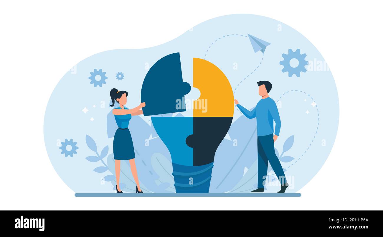 Teamwork concept. Vector of business people solving a problem in a team. Stock Vector