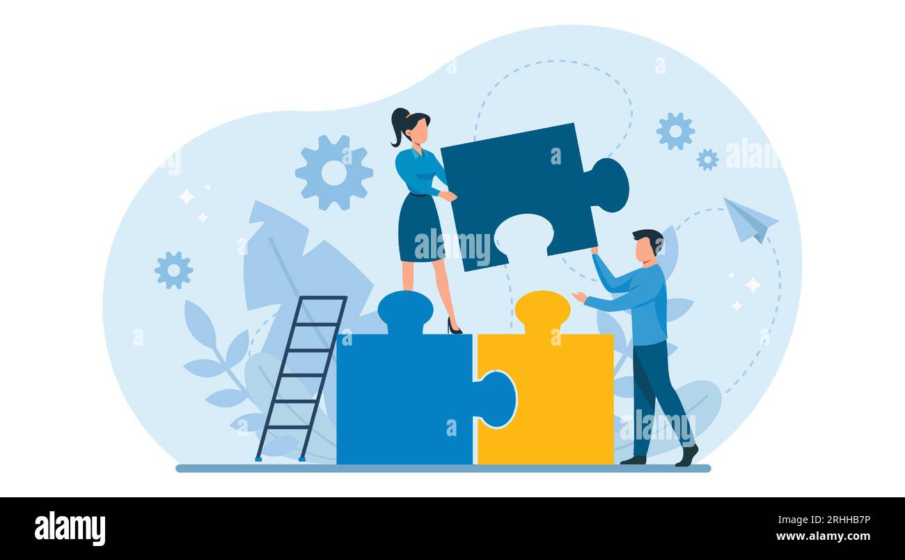 Teamwork concept. Vector of business people solving a problem in a team. Stock Vector