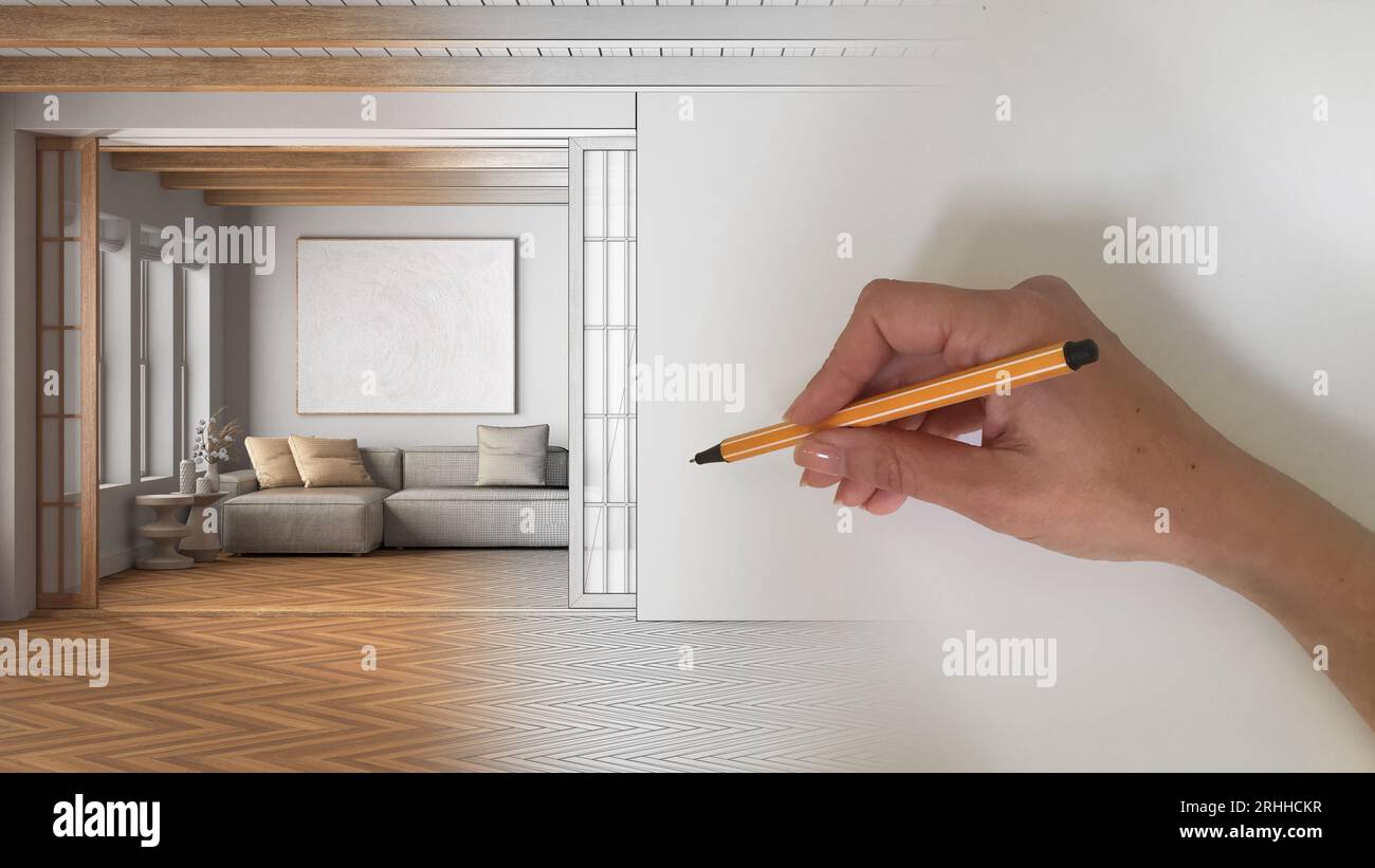 Architect interior designer concept: hand drawing a design interior ...