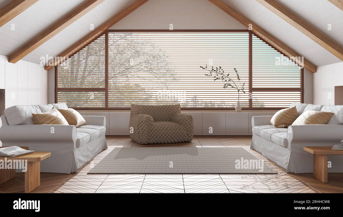 Penthouse Interior Design Minimal Living Room With Sofas In White Photo Inspiration