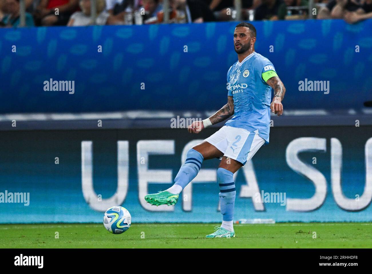 Piraeus, Greece. 16 August, 2023: Kyle Walker of Manchester City in action during the UEFA Super Cup 2023 match between Manchester City FC and Sevilla FC at Georgios Karaiskakis Stadium in Piraeus, Greece. August 16, 2023. (Photo by Nikola Krstic/Alamy) Stock Photo