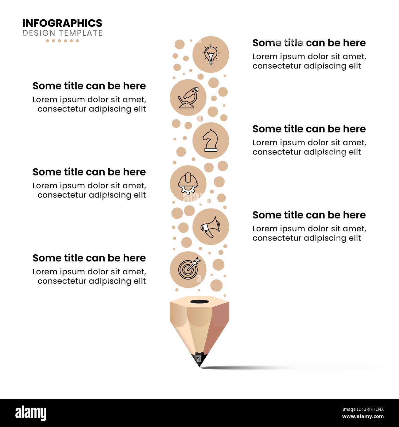 Infographic template with icons and 6 options or steps. Abstract pencil. Can be used for workflow layout, diagram, banner, webdesign. Vector illustrat Stock Vector