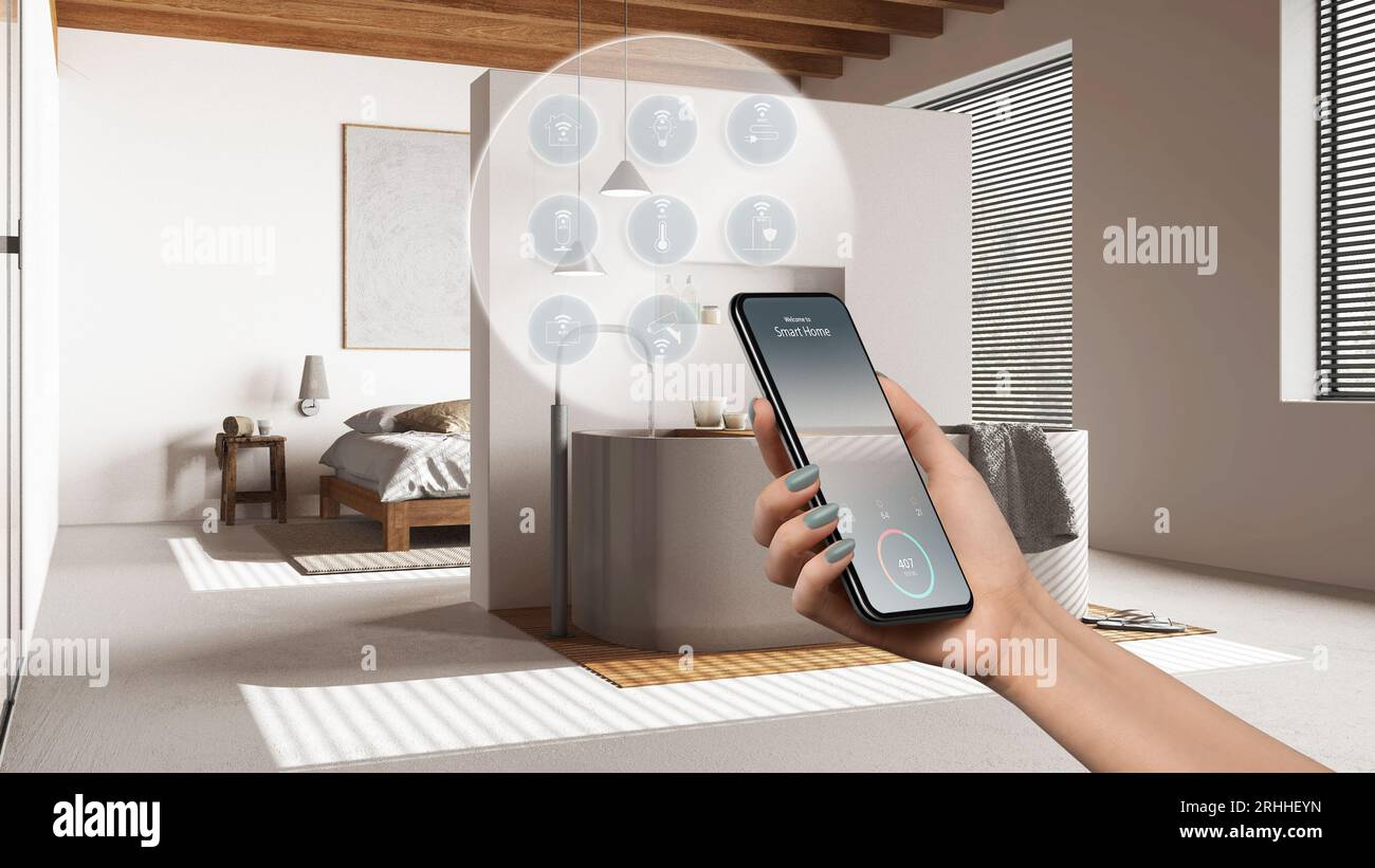 Smart home technology interface on phone app, augmented reality ...