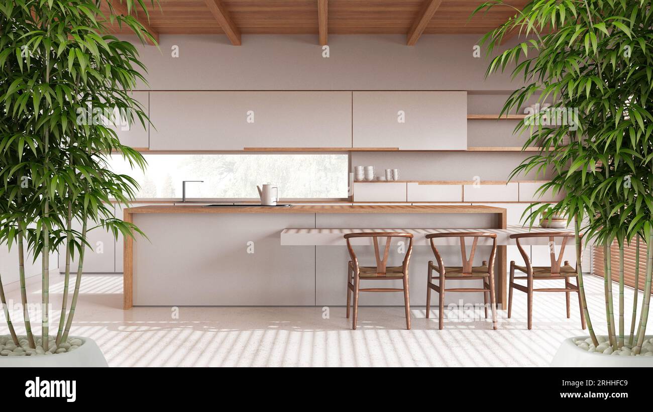 Zen interior with potted bamboo plant, natural interior design concept,  minimal living room in penthouse apartment, japandi style architecture  Stock Photo - Alamy, image size:1300x820