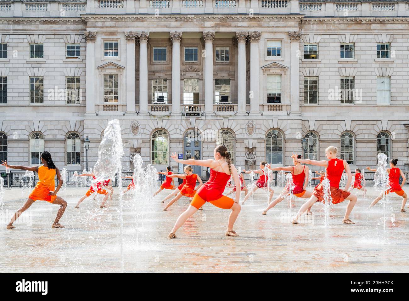 London, UK. 17th Aug, 2023. Dancers from Shobana Jeyasingh Dance rehearsing Counterpoint in the fountains at Somerset House ahead of this weekend's performances as part of Westminster City Council's Inside Out Festival. Credit: Guy Bell/Alamy Live News Stock Photo