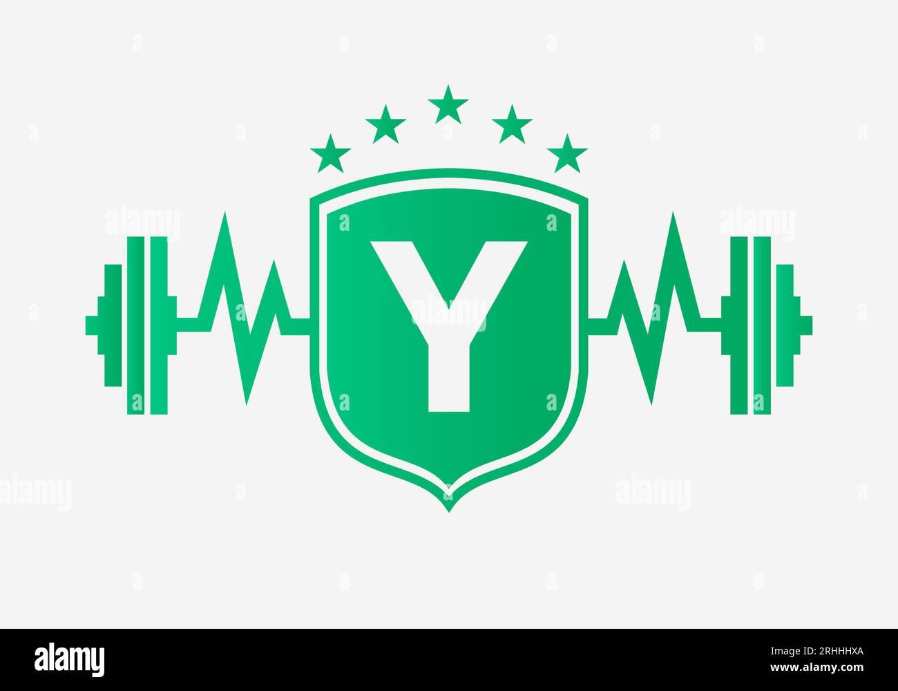 Letter Y Gym Fitness Logo Design Concept With Barbell Shield and Start