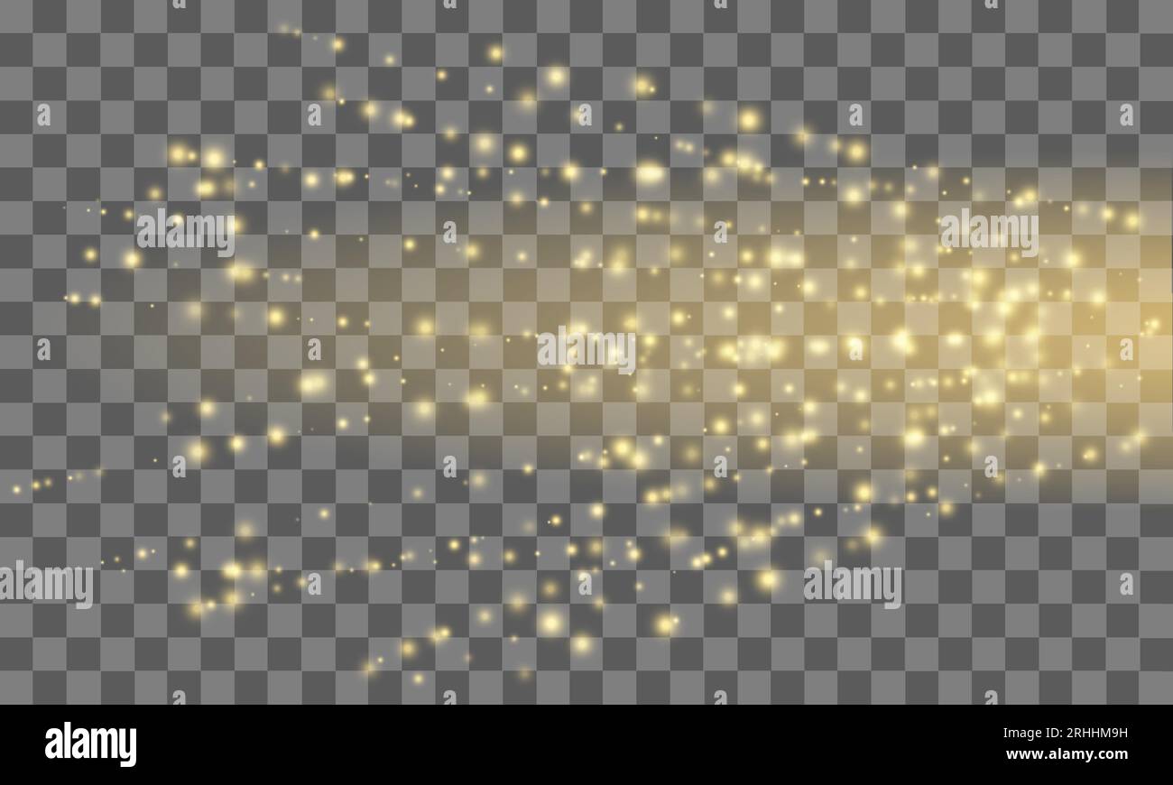Gold bokeh and stars, sparkles, shimmer on transparent background ...