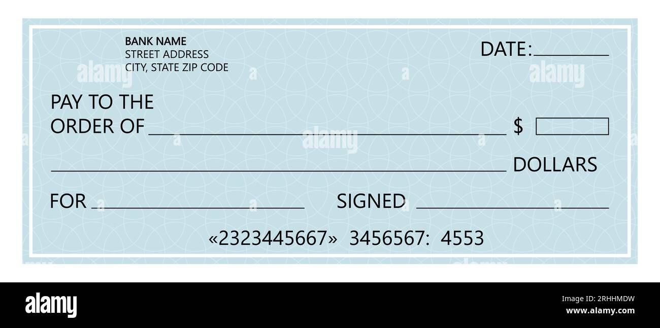 Blank bank check template Checkbook check page with an empty fields to Blank bank check template Checkbook check page with an empty fields to