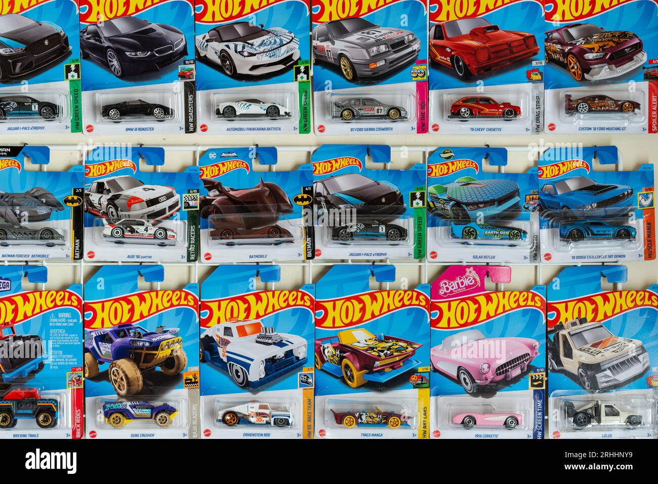 Doha, Qatar August 17, 2023 Assortment of Hot Wheels die cast carded