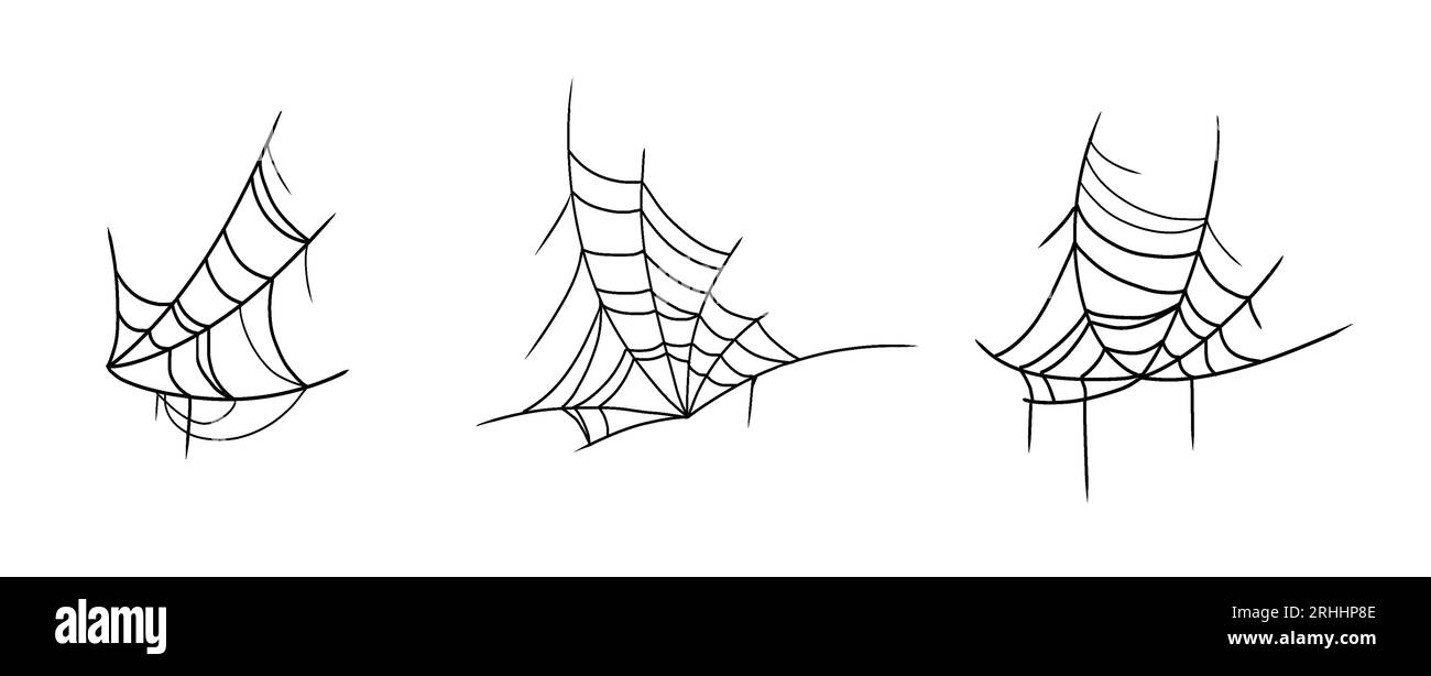 Halloween monochrome cobweb and spiders isolated on white background Stock Photo