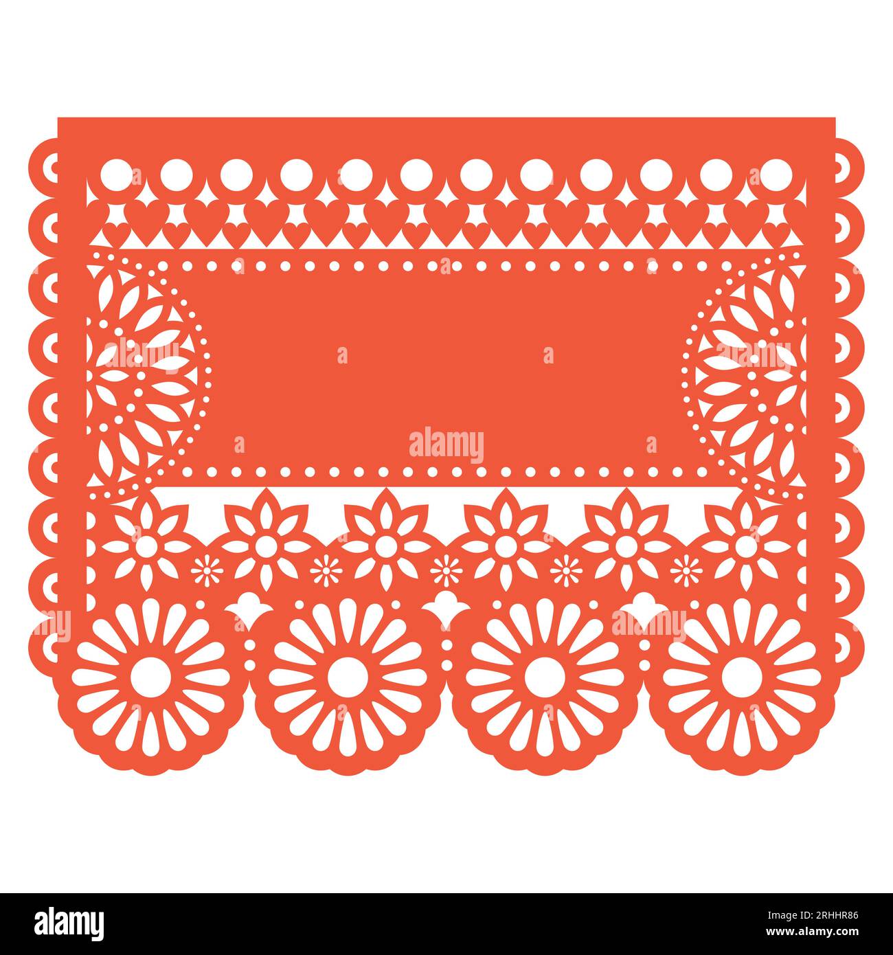 Papel Picado vector floral template design with empty space for text, Mexican party paper decorations pattern in orange, Stock Vector