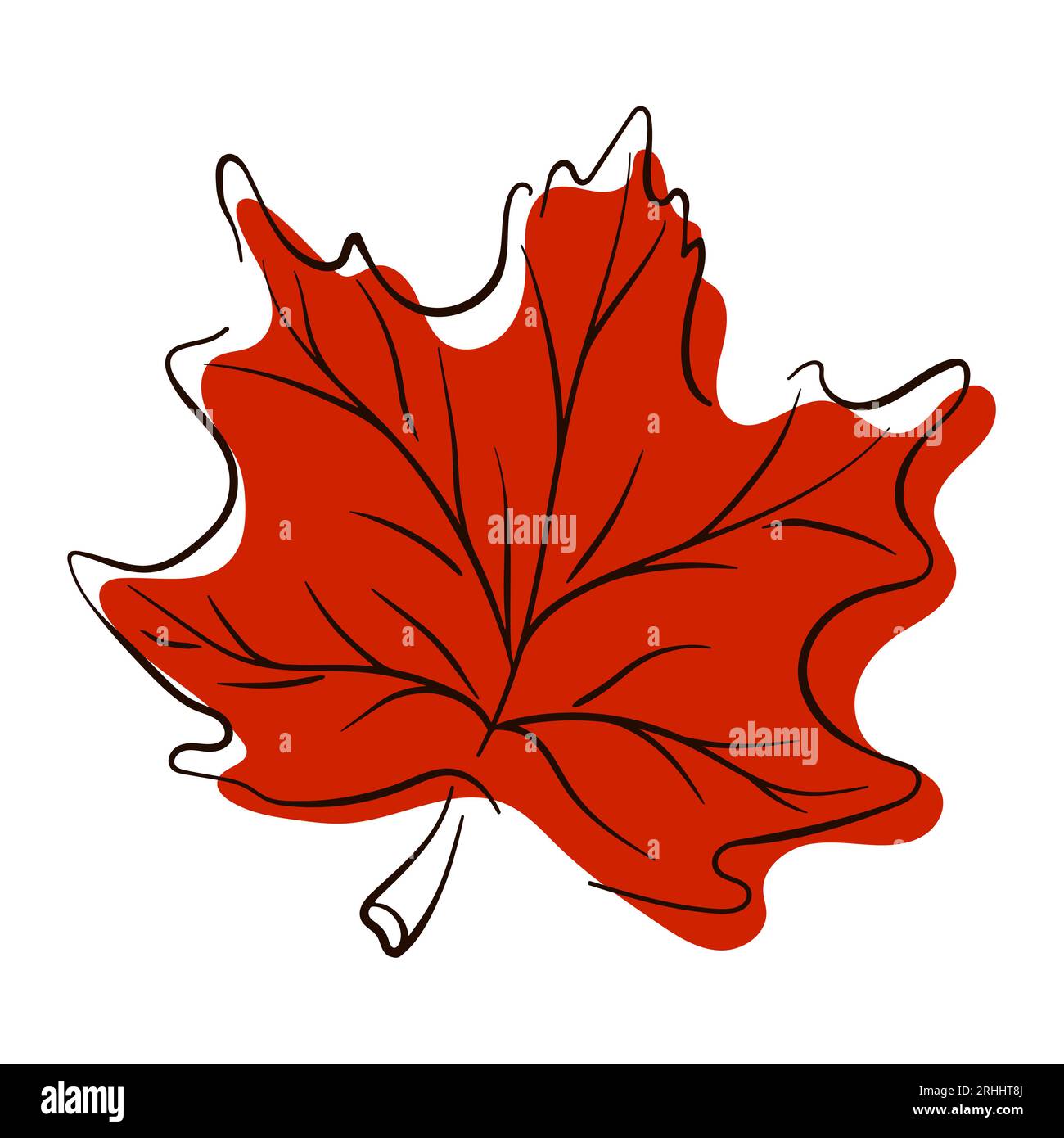 Autumn red maple leaf icon in line art, flat style. Vector illustration ...