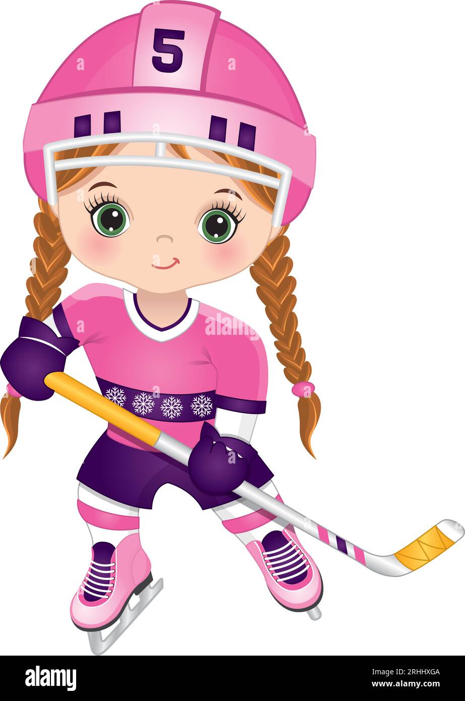 Little Girl Playing Hockey. Vector Hockey Player Stock Vector Image