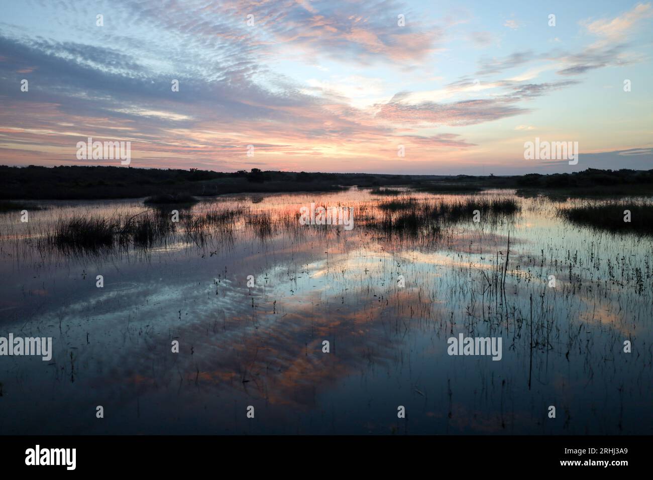 scenic sunrise over a beach marsh landscape at the outer banks north carolina Stock Photo