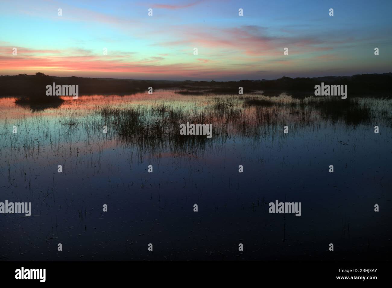 scenic sunrise over a beach marsh landscape at the outer banks north carolina Stock Photo