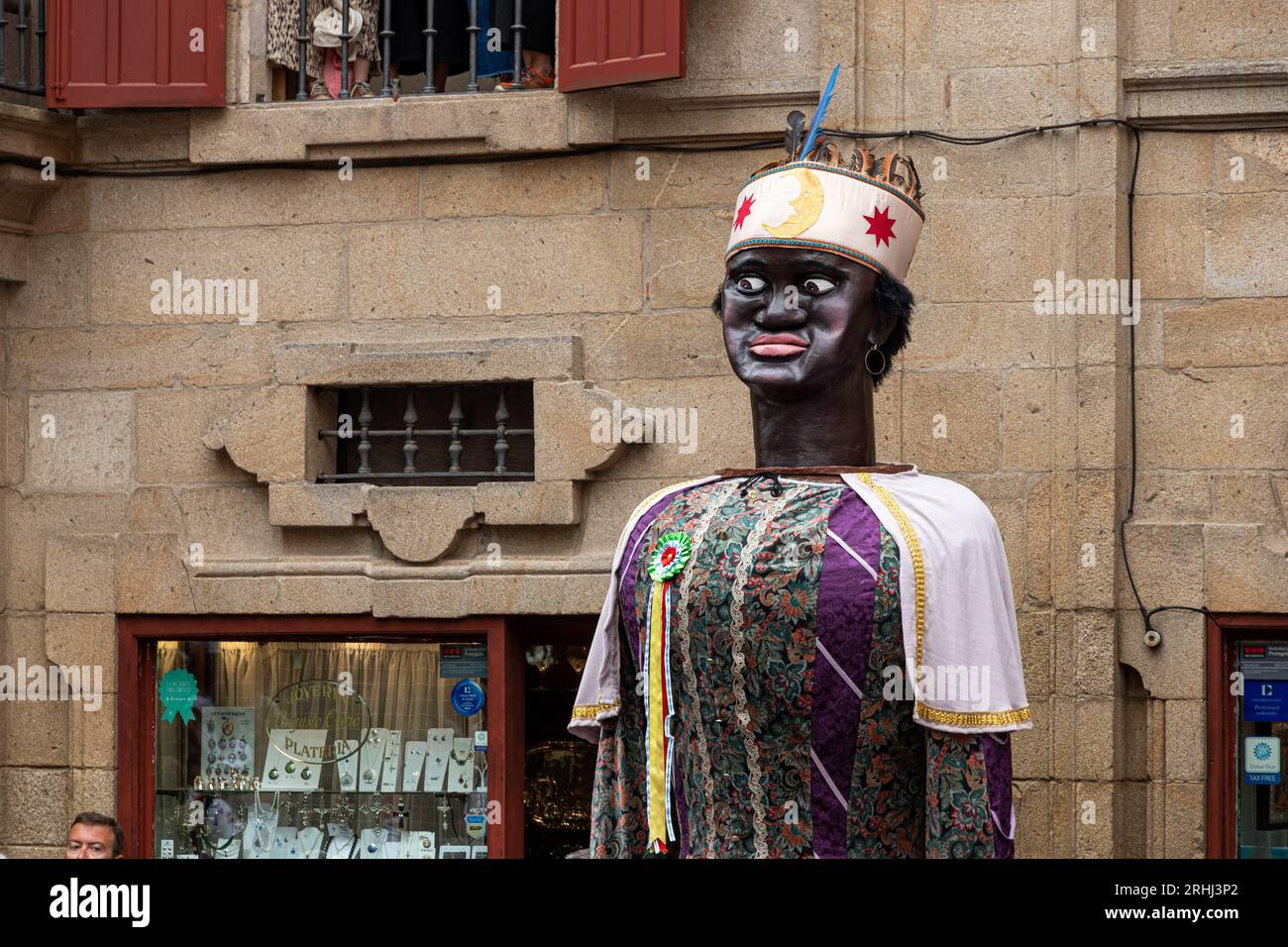 Santiago de Compostela, Spain. The giant heads of the Desfile de Cabezudos (Giant Heads Parade) on Dia del Apostol (Apostle Day) Stock Photo