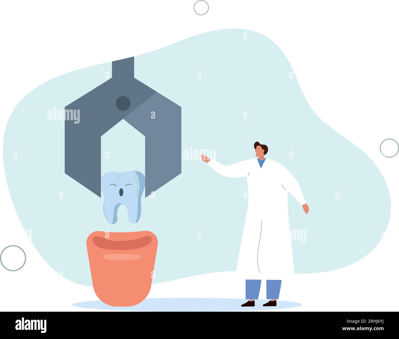 Tooth removal cartoon vector illustration. Dental forceps pulling