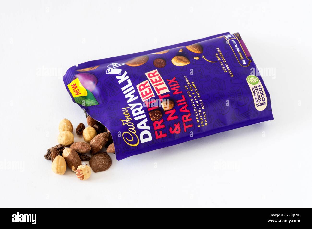 An open packet of Cadbury Dairy Milk Fruit & Nut Trail Mix. Stock Photo