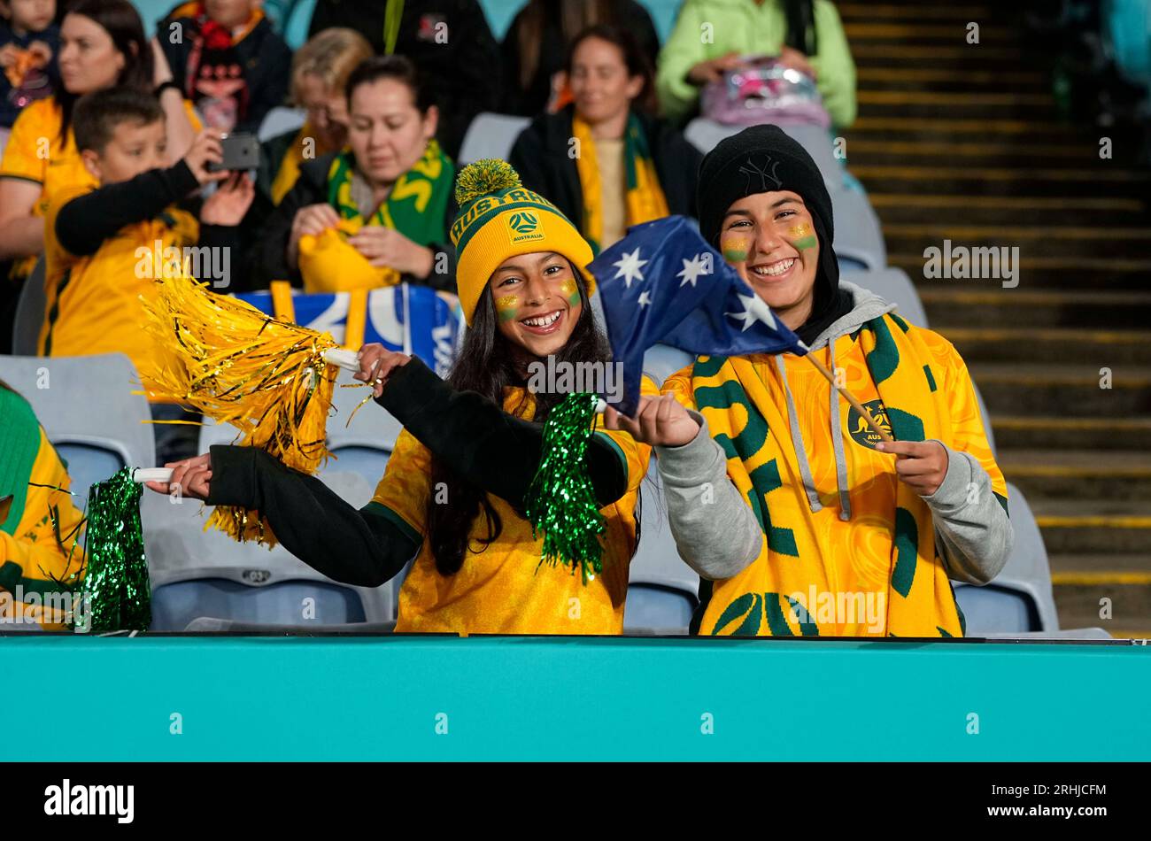 August 07 2023: . Australian fans during a FiFA Womens World Cup Roudn of sixteen game, Australia versus Denmark, at Emirates stadium, Sydney, Australia. Kim Price/CSM Stock Photo