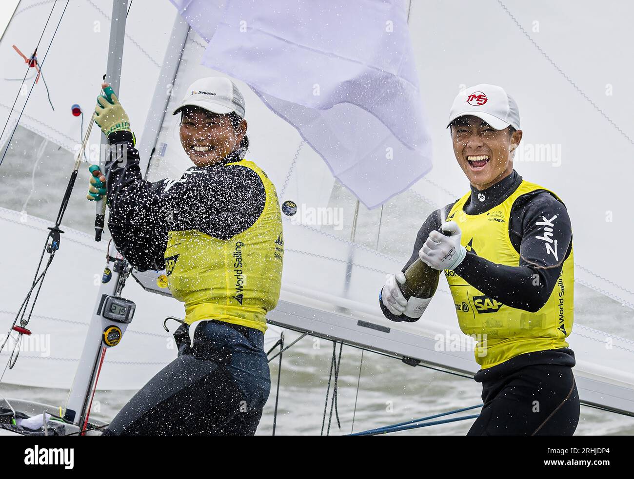 SCHEVENINGEN Japan's Keiju Okada and Miho Yoshioka celebrate winning