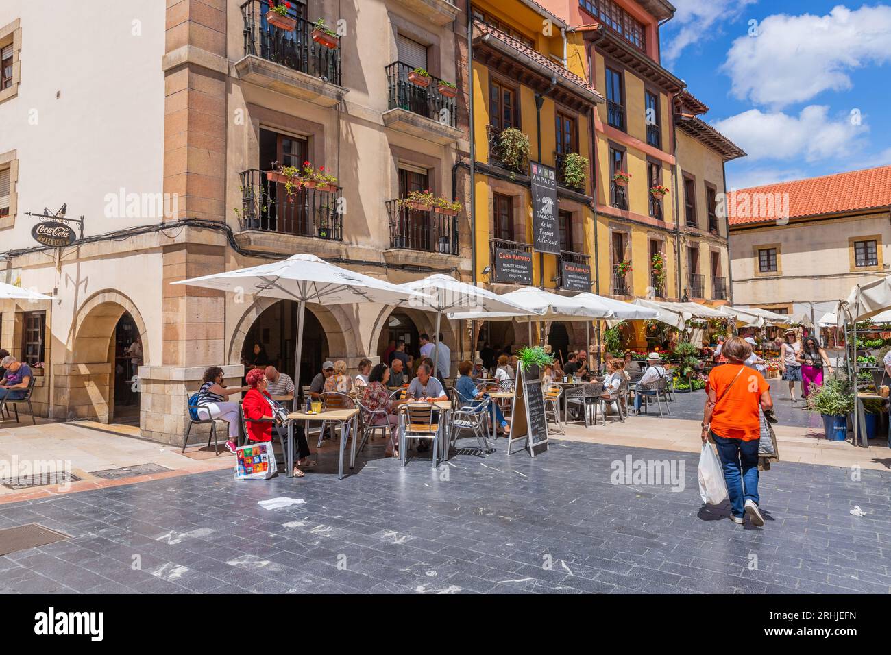 Oviedo, Asturias, Spain July 16, 2023 City life in the summer in the