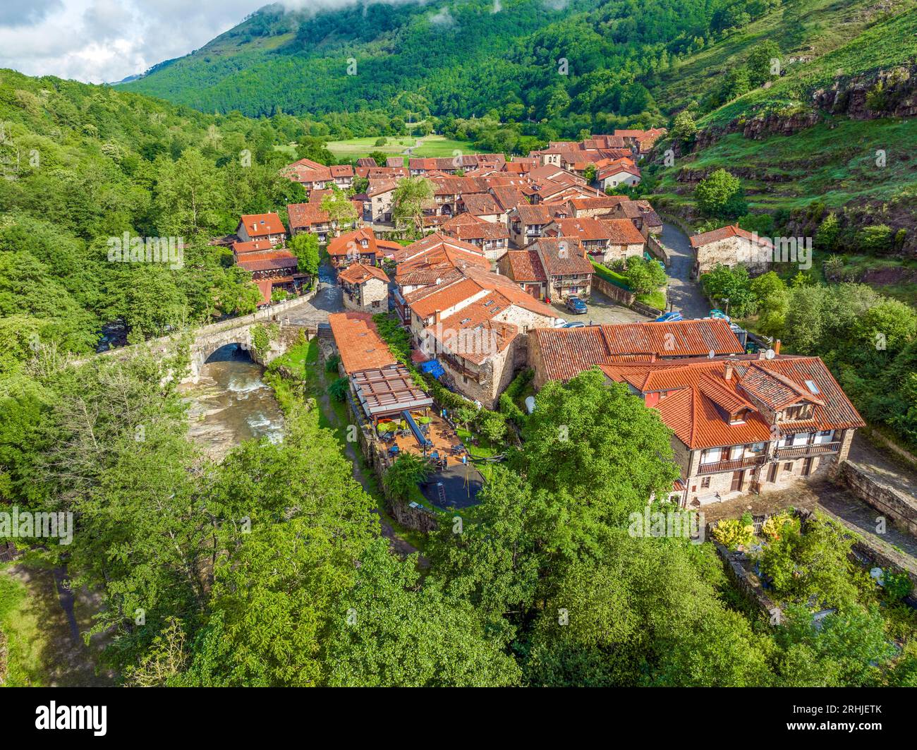 Barcena Mayor, Cantabria, panoramic aerial view considered one of the most beautiful towns in