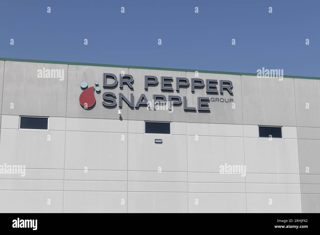 Indianapolis - August 16, 2023: Keurig Dr Pepper distribution center, makers of Keurig, Dr Pepper, Snapple and Bai drinks. Stock Photo