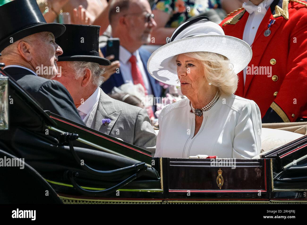 Queen Camilla and King Charles in their carriage during the Royal Parade at Royal Ascot, England, UK Stock Photo