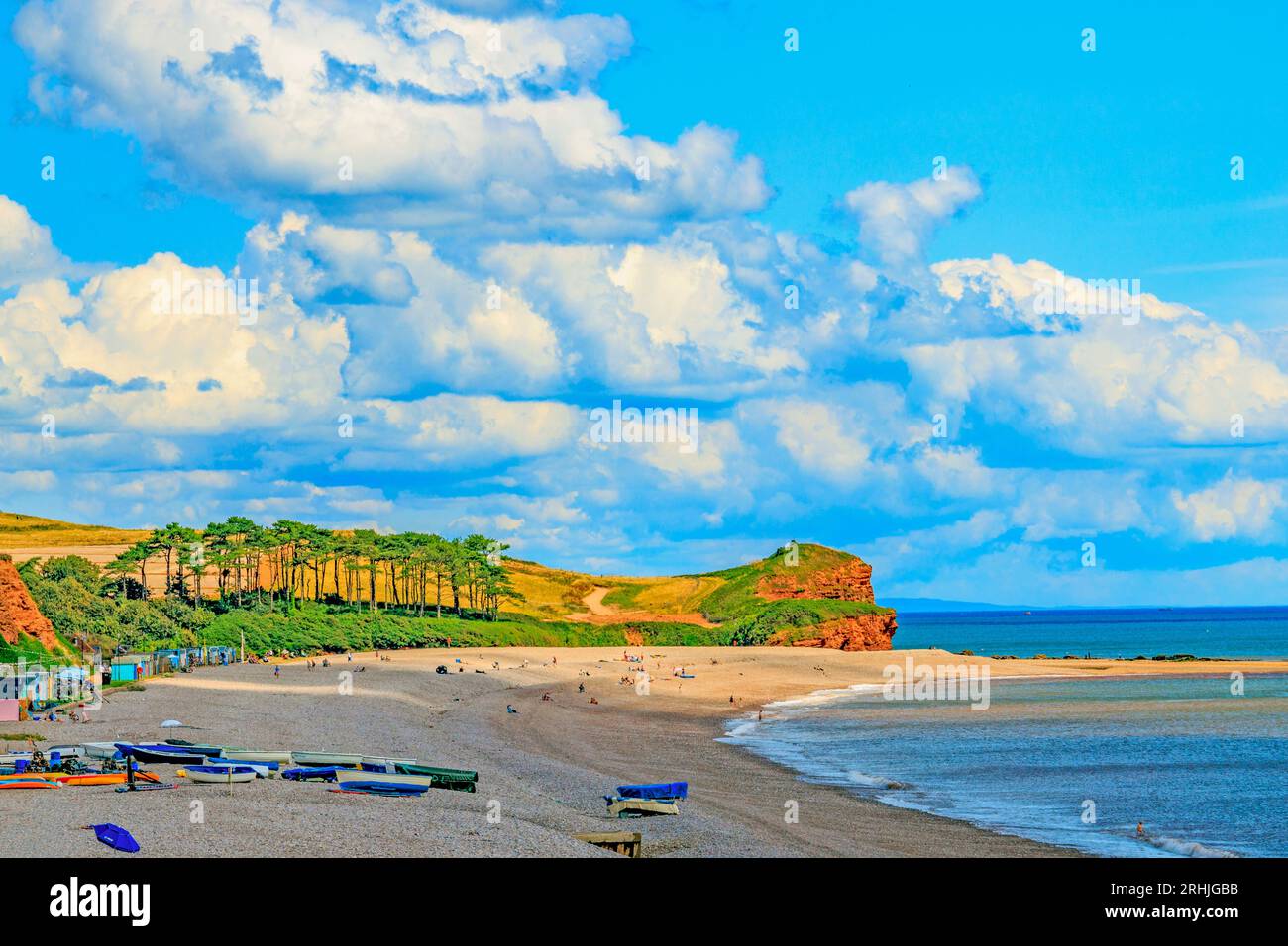 Colourful Boats On The Beach At Budleigh Salterton Looking East Towards The Mouth Of The River