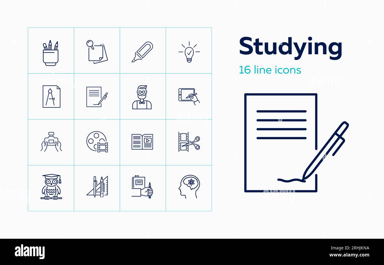 Studying line icon set Stock Vector