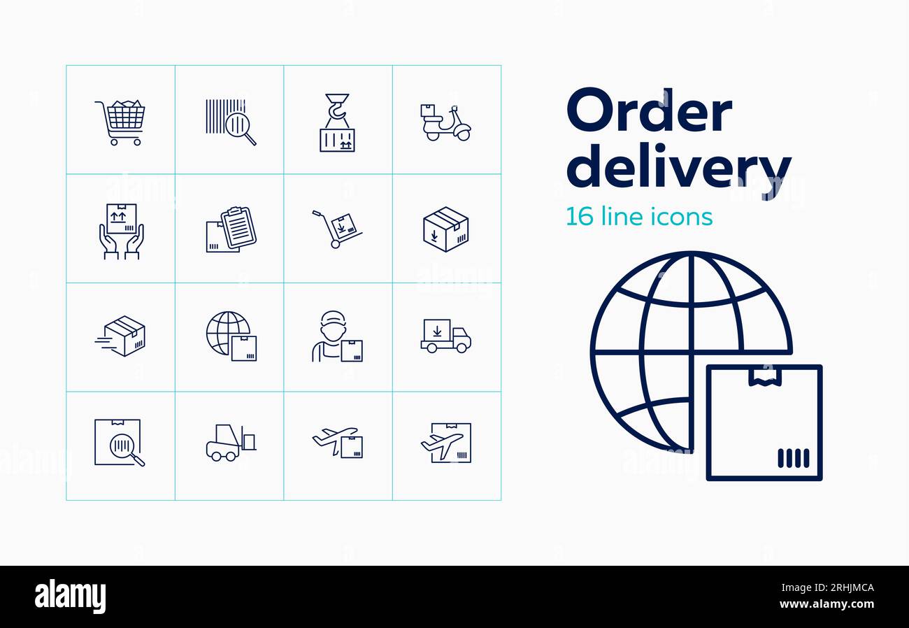Order delivery line icon set. Barcode, loading Stock Vector Image & Art ...