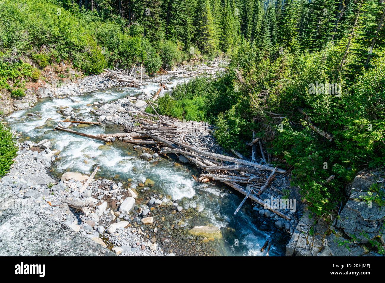 Pontyglasier Rivers A river from a glacier flows under a highway in Mount Rainier National ...