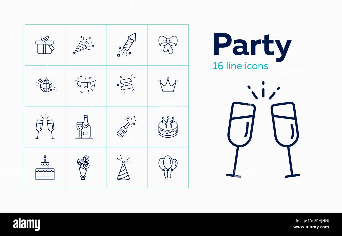 Party line icon set. Decoration, crown, alcohol Stock Vector Image ...