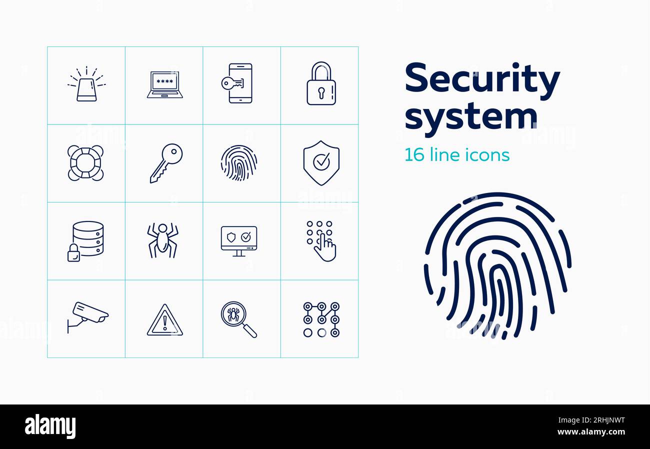 Security system line icon set. Key, locked data storage Stock Vector