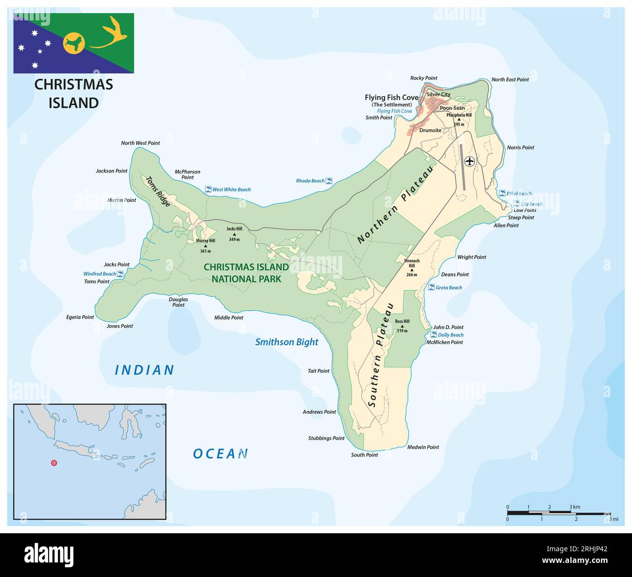 Map of Australias Christmas Island in the Indian Ocean Stock Photo