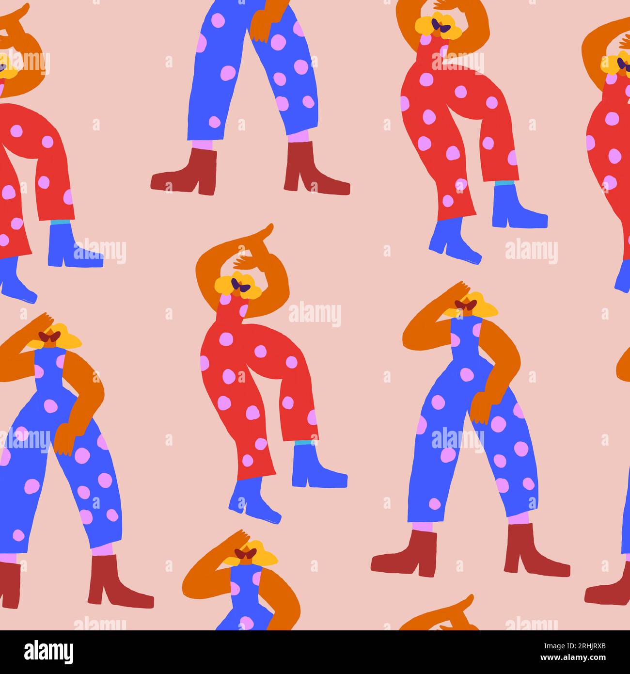 Vector seamless pattern with dancing disco people wearing colorful ...