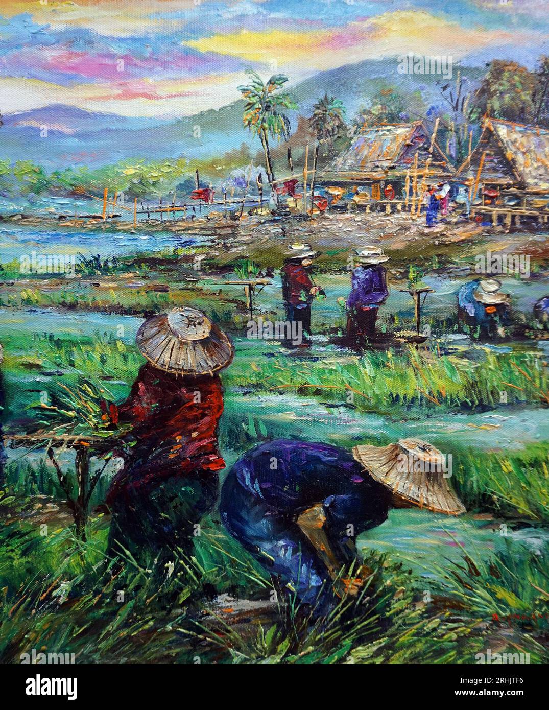 hand painted original impressionism art painting oil color farmer