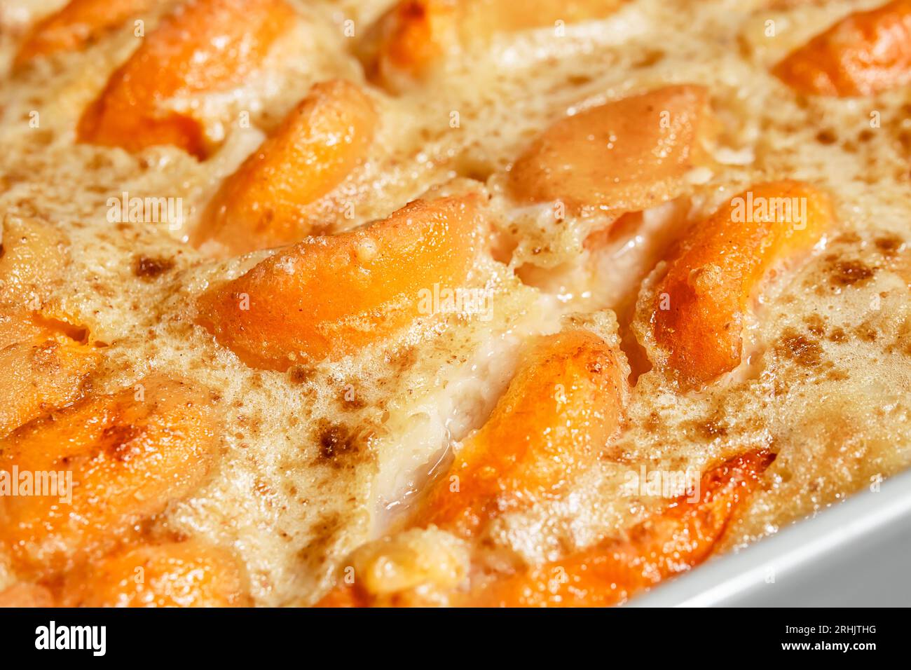 Clafoutis french pie with apricot close-up Stock Photo