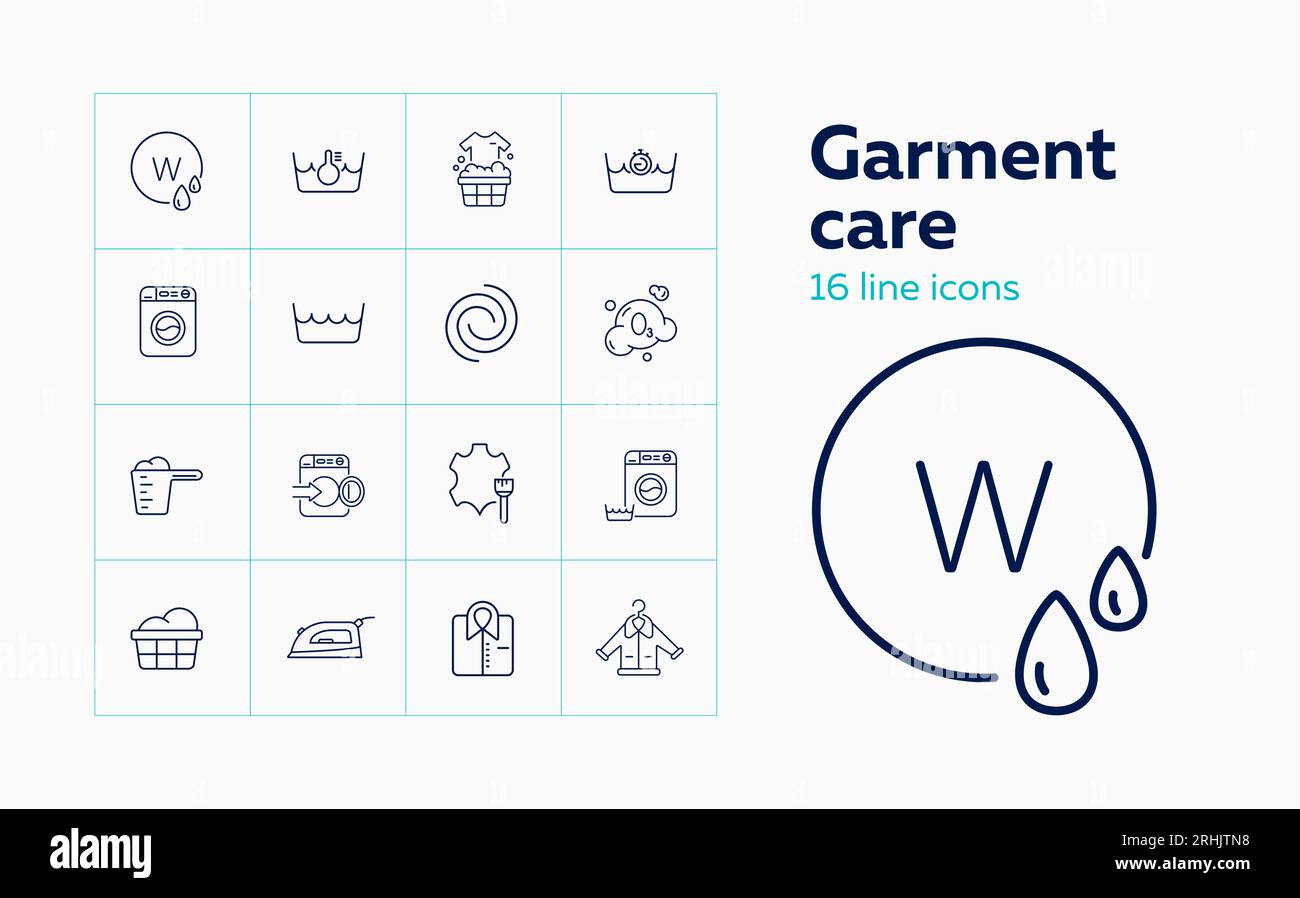 Garment care line icon set. Ironing, hand wash Stock Vector Image & Art