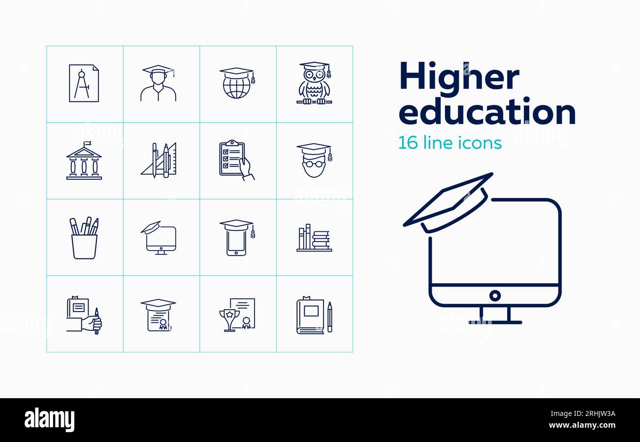 Higher education line icon set Stock Vector