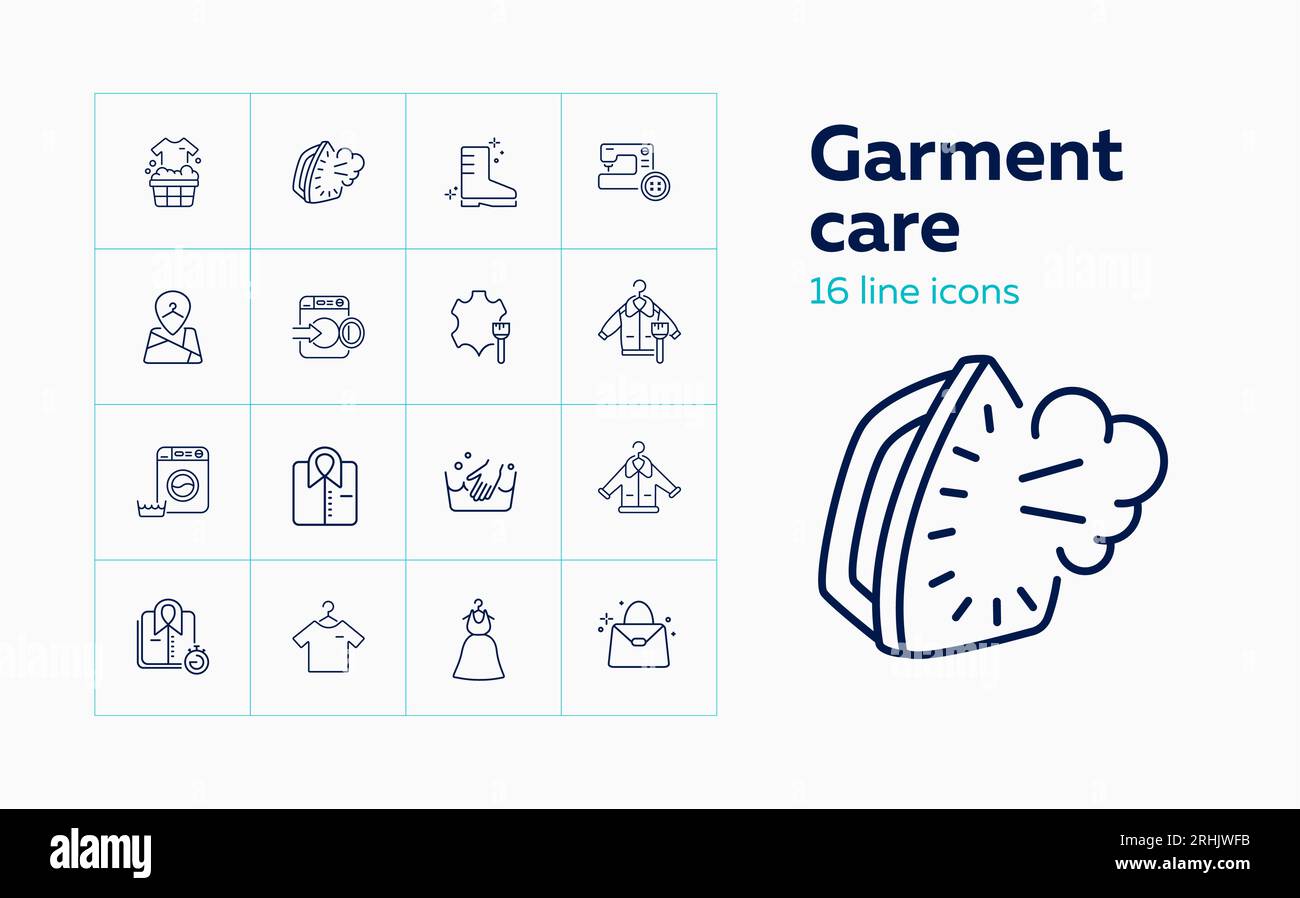 Garment care line icon set. Overcoat, boot, clothes Stock Vector Image