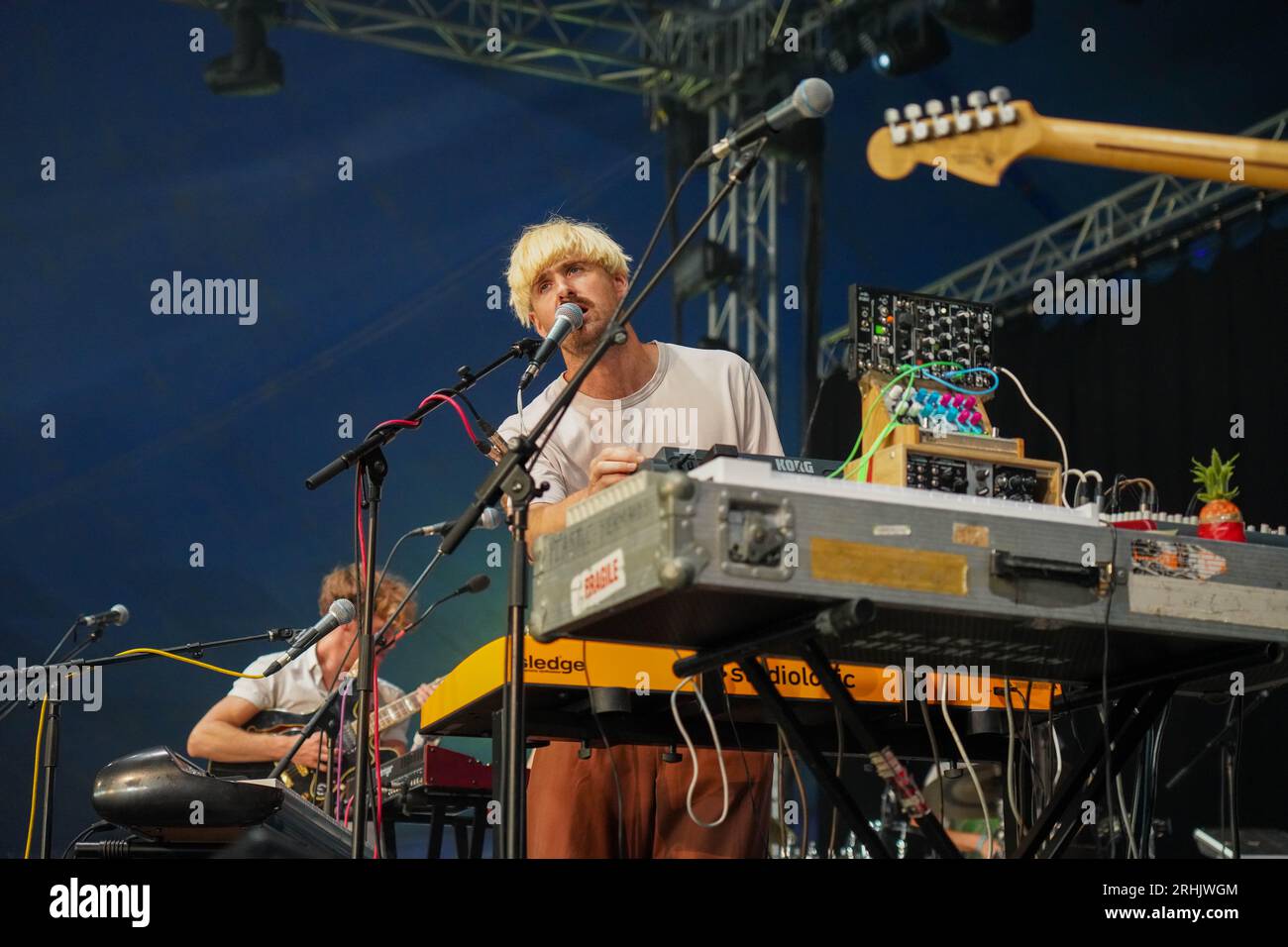Glanusk Park, UK. Thursday, 17 August, 2023. Douglas Richards of Plastic Mermaids performing at the 2023 Green Man Festival in Glanusk Park, Brecon Beacons, Wales. Photo date: Thursday, August 17, 2023. Photo credit should read: Richard Gray/Alamy Live News Stock Photo
