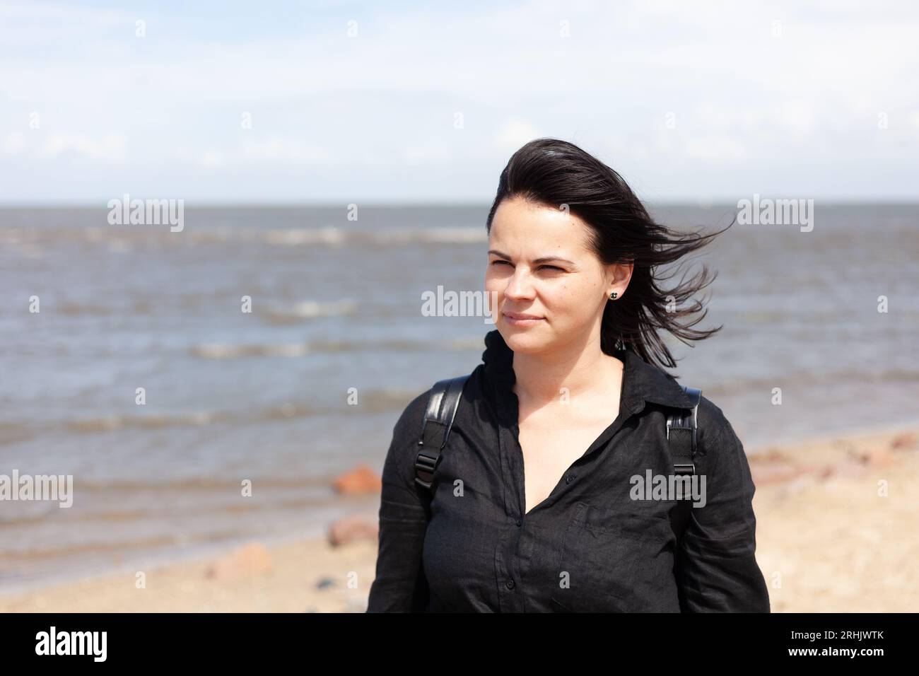 Woman in black leather jacket hi-res stock photography and images - Alamy
