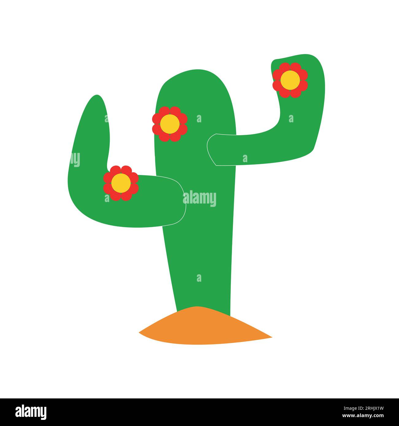 Mexican cactus with bright flower in a flat design Stock Vector