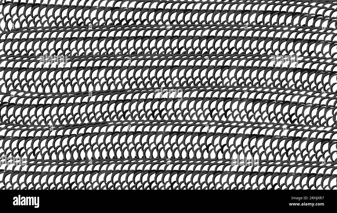 Snake scale pattern. Chainmail. Reptile skin texture. Abstract geometric background. Scale rings mesh. Monochrome black and white ornament. Vector. Fo Stock Vector