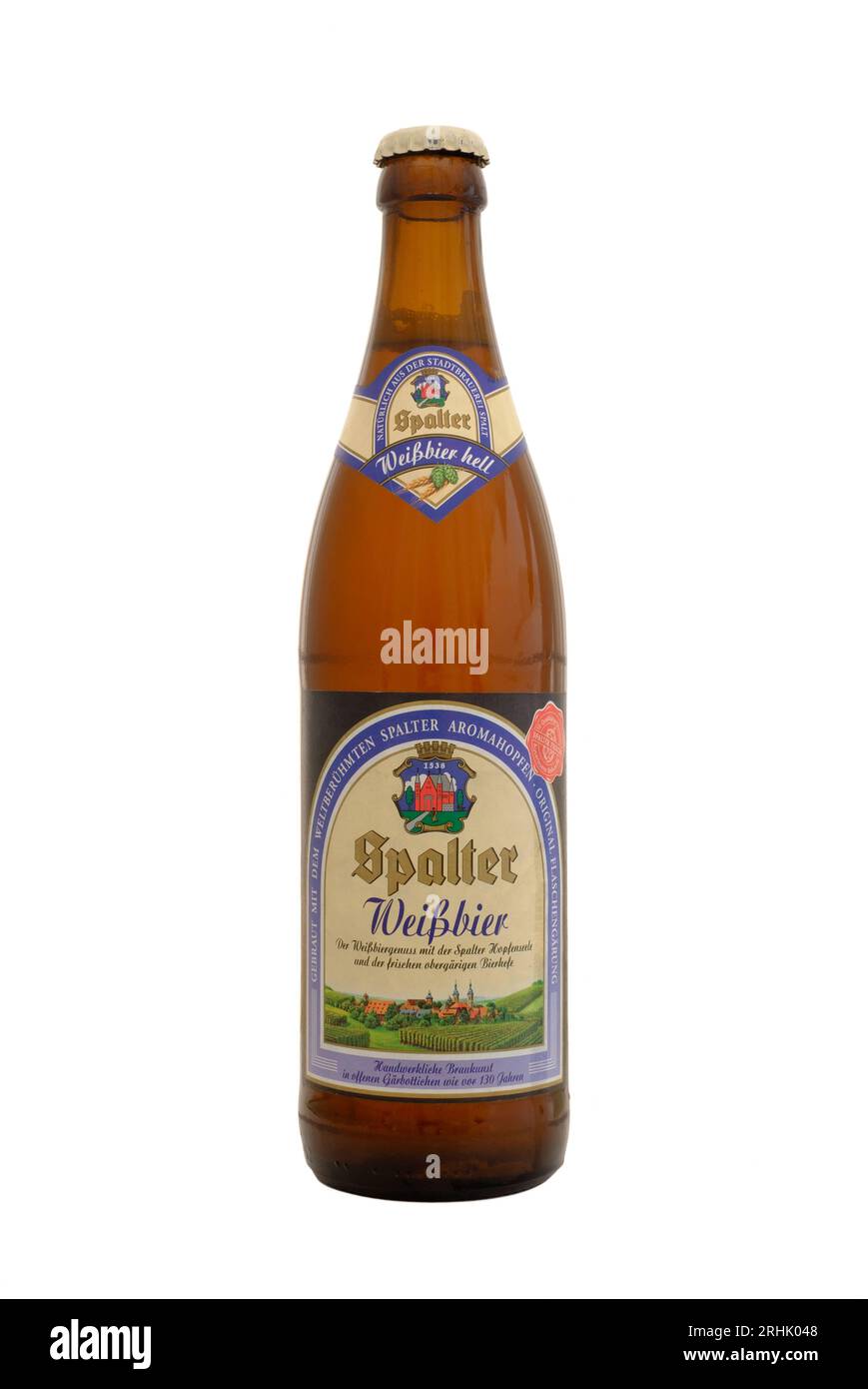 bottle of german spalter weissbier weißbier cut out on white background Stock Photo