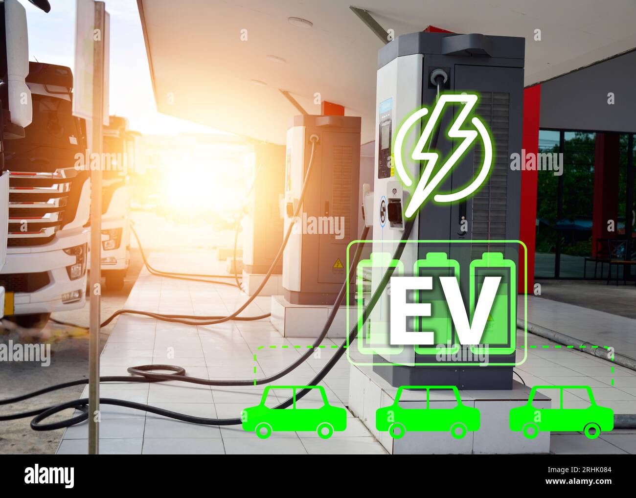 Popular concept of turning to electric cars and electric trucks. There