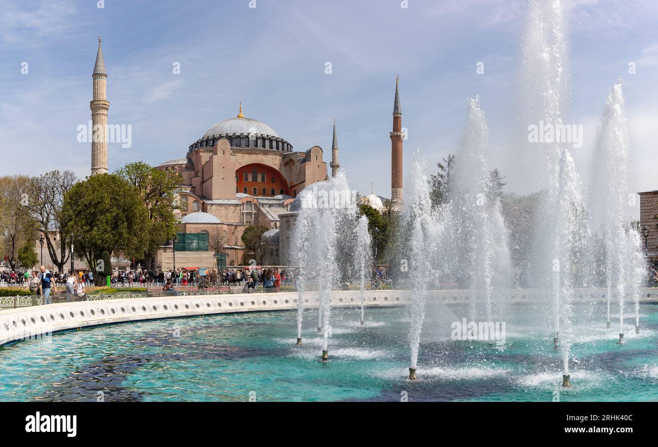A picture of the Hagia Sophia and the Sultan Ahmet Park Fountain Stock ...