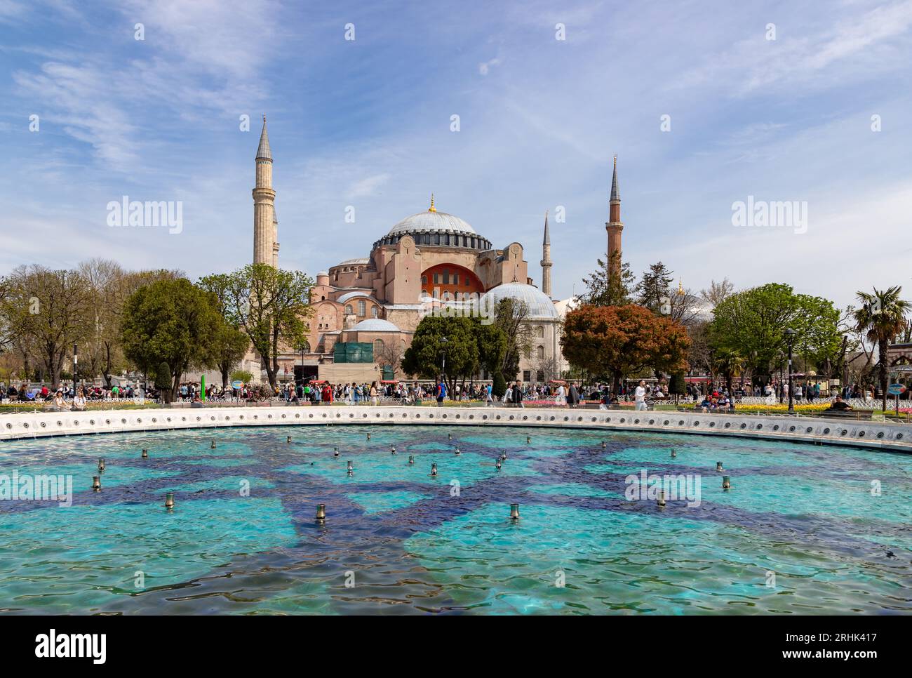 A picture of the Hagia Sophia and the Sultan Ahmet Park Fountain Stock ...